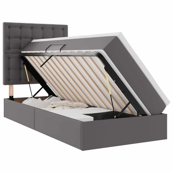 vidaXL Cama com Armazenamento Cinzeto 90 x 200 cm Couro Sint&eacute;tico