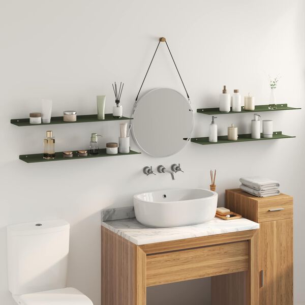 vidaXL Prateleira Flutuante 4 pcs Verde Oliva 80 x 18 x 2,5 cm A&ccedil;o