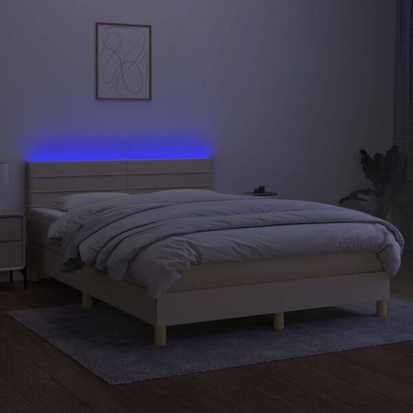 vidaXL Cama box spring c/ colch&atilde;o e LED 140x200 cm tecido cor creme