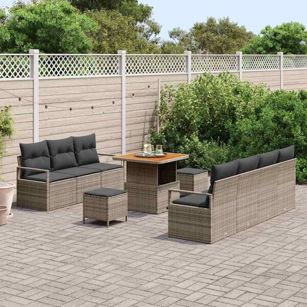 vidaXL Conjunto de Sof&aacute; de Jardim 10 pcs Cinzeto Rattan Sint&eacute;tico
