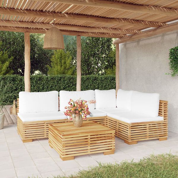 vidaXL 5 pcs conjunto lounge jardim c/ almofad&otilde;es madeira teca maci&ccedil;a