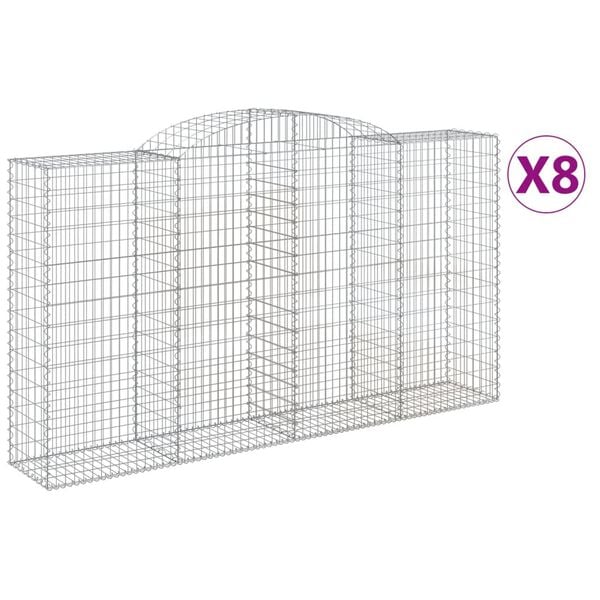 vidaXL Cestos gabi&atilde;o arqueados 8pcs 300x50x160/180cm ferro galvanizado