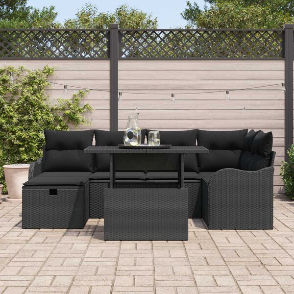 vidaXL Conjunto de Sof&aacute; de Jardim 7 pcs Preto Rattan Sint&eacute;tico