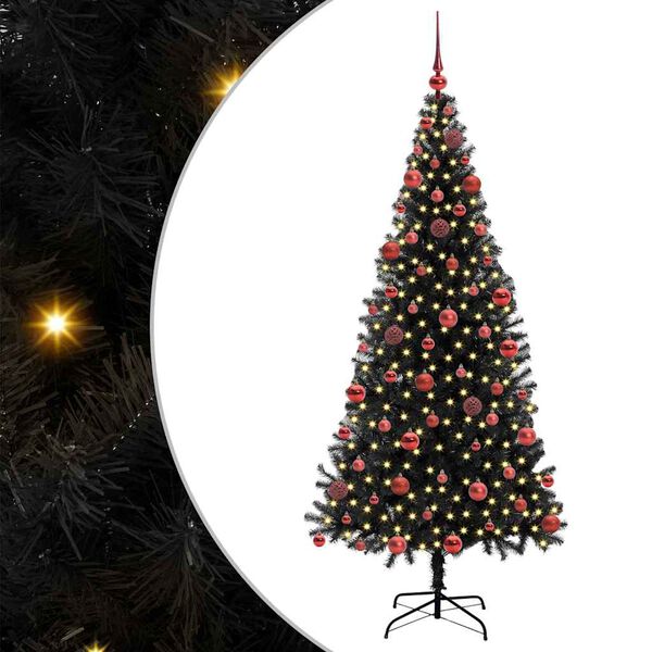 vidaXL &Aacute;rvore de Natal com 300 LEDs com suporte Preto 180 cm PVC