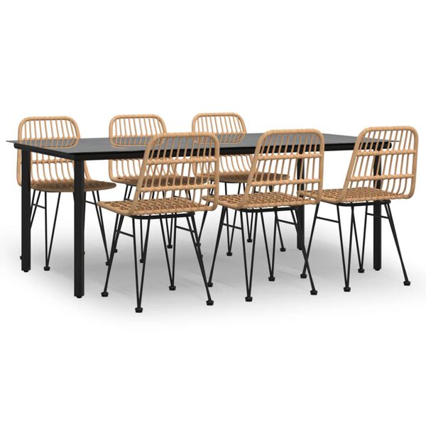 vidaXL 7 pcs conjunto de jantar para jardim vime PE
