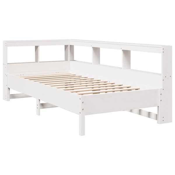 vidaXL Cama com estante sem colch&atilde;o 90x200 cm pinho maci&ccedil;o branco