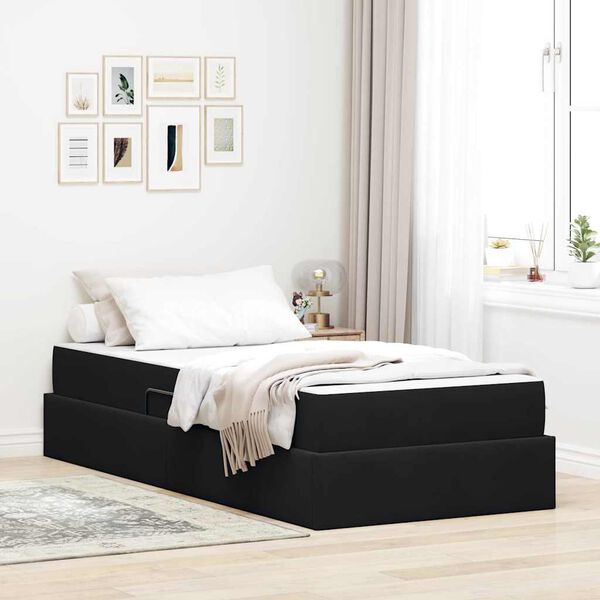 vidaXL Cama com arruma&ccedil;&atilde;o e colch&atilde;o Preto 100 x 200 cm Veludo