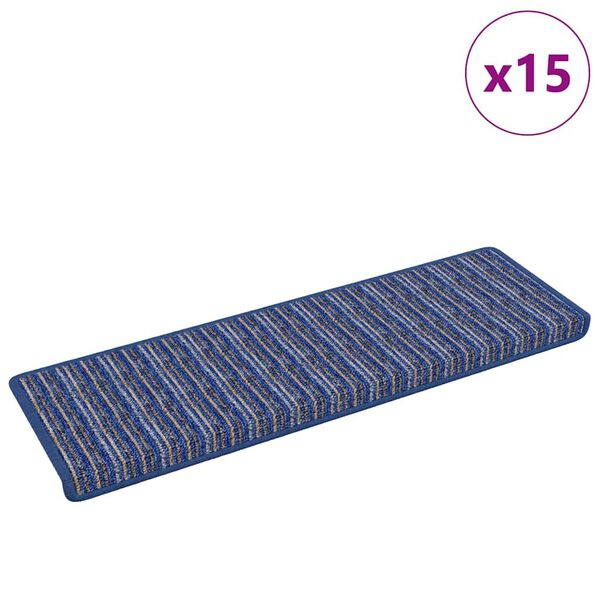 vidaXL Tapetes Adesivos para Escadas Riscas 15 pcs Azul 65 x 21 x 4 cm