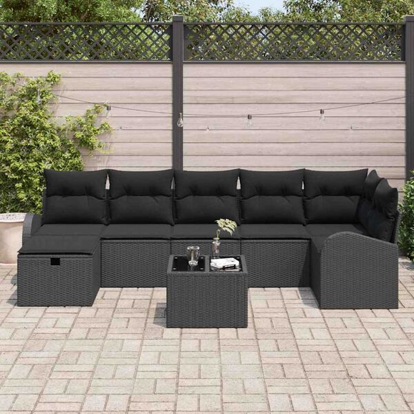 vidaXL Conjunto de Sof&aacute; de Jardim 8 pcs Preto Rattan Sint&eacute;tico