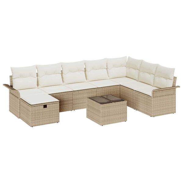 vidaXL Conjunto de Sof&aacute; de Jardim 9 pcs Bege Rattan Sint&eacute;tico