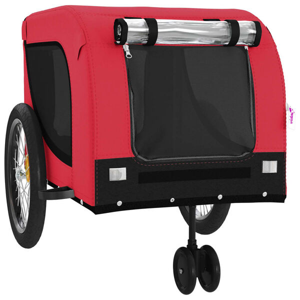 vidaXL Reboque bicicleta p/ animais tecido oxford/ferro vermelho/preto