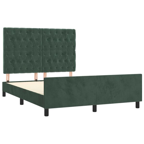 vidaXL Estrutura de cama sem colch&atilde;o 140x190 cm veludo verde-escuro