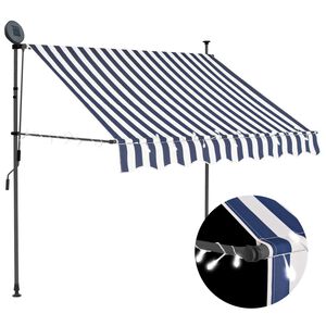 vidaXL Toldo retr&aacute;til manual com LED 150 cm azul e branco