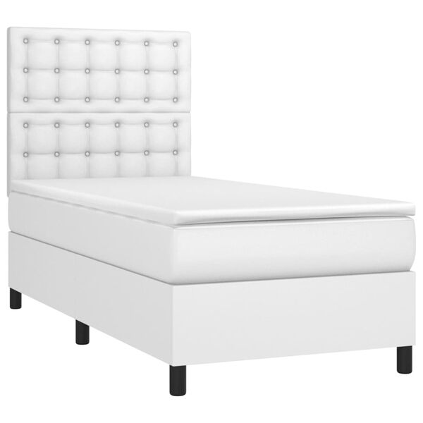 vidaXL Cama box spring c/colch&atilde;o/LED 100x200cm couro artificial branco