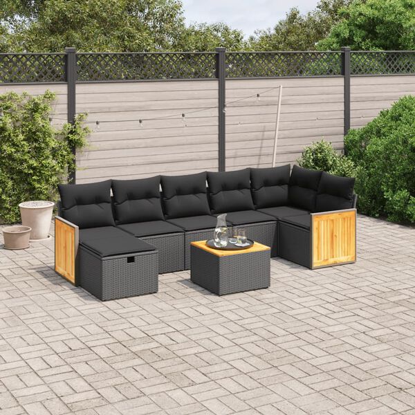 vidaXL 8 pcs conjunto sof&aacute;s de jardim com almofad&otilde;es vime PE preto