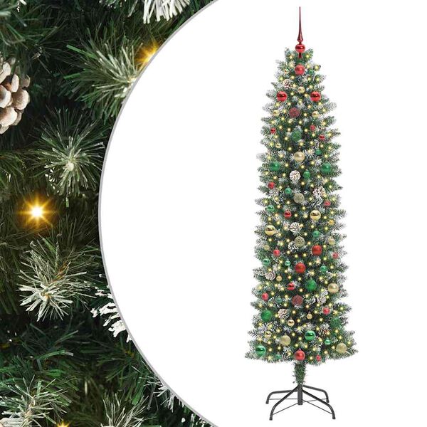 vidaXL &Aacute;rvore Slim de Natal Artificial Verde e Branco 240 cm