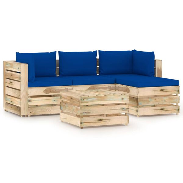 vidaXL 5 pcs conj. lounge jardim c/ almofad&otilde;es madeira impreg. verde