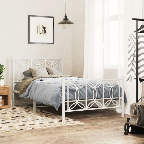 vidaXL Estrutura de cama com cabeceira e pés 107x203 cm metal branco