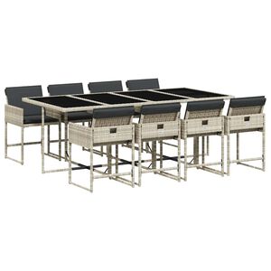 vidaXL 9 pcs conjunto de jantar p/ jardim c/ almofad&otilde;es cinzento claro