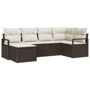 vidaXL Conjunto de Sof&aacute;s com almofada 6 pcs Marrom e Creme vime PE