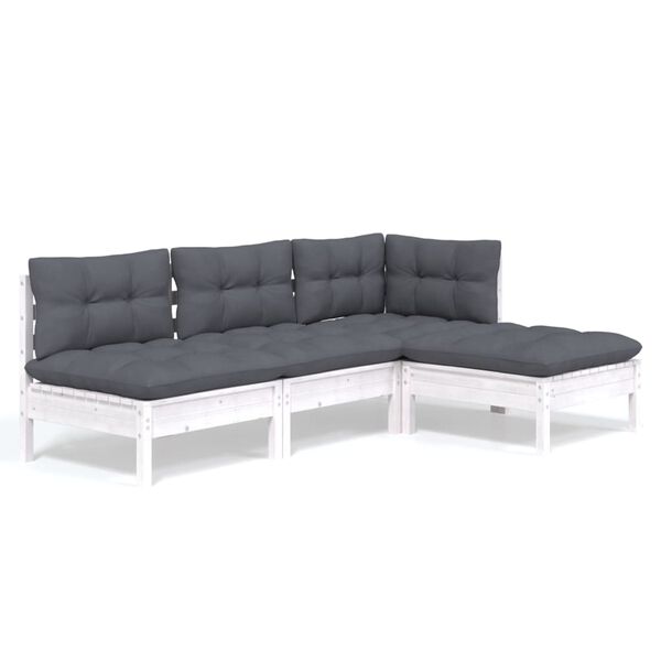 vidaXL 4 pcs conjunto lounge de jardim c/ almofadões pinho branco
