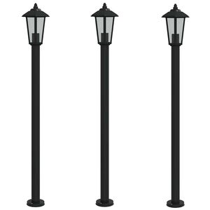 vidaXL Candeeiro de ch&atilde;o para exterior 3 pcs 120 cm a&ccedil;o inox. preto