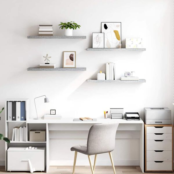 vidaXL Prateleiras de parede 4 pcs 90x23,5x3,8cm MDF cinzento-cimento