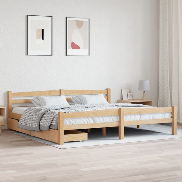 vidaXL Estrutura de cama com 2 gavetas 200x200 cm pinho maci&ccedil;o