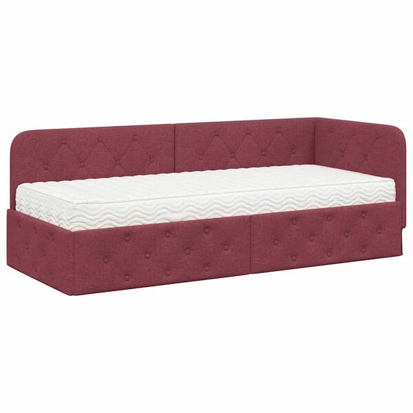 vidaXL Estrutura de Cama de Canto Vinho Vermelho 80 x 200 cm tecido