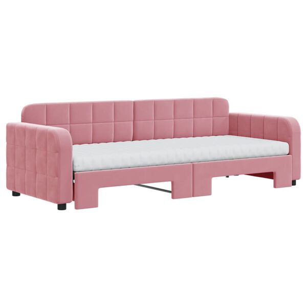 vidaXL Sofá-cama com gavetão e colchões 80x200 cm veludo rosa