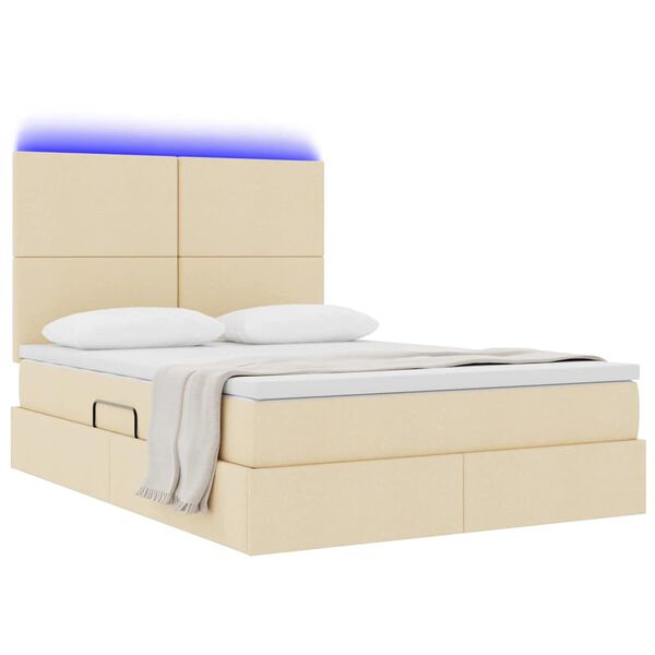 vidaXL Cama com arruma&ccedil;&atilde;o e LED com led Creme 140 x 200 cm Poli&eacute;ster