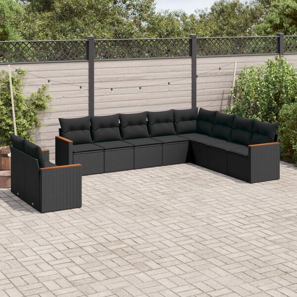 vidaXL 10 pcs conjunto sof&aacute;s de jardim c/ almofad&otilde;es vime PE preto