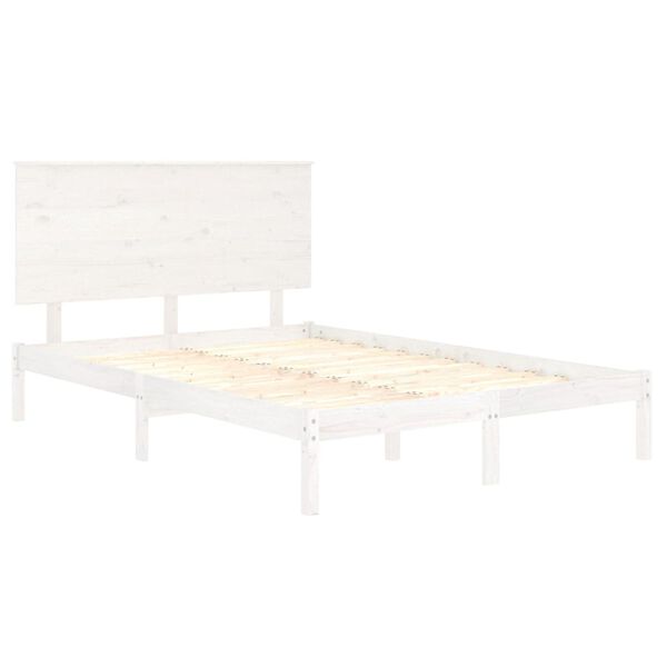 vidaXL Estrutura de cama casal 135x190 cm madeira maci&ccedil;a branco
