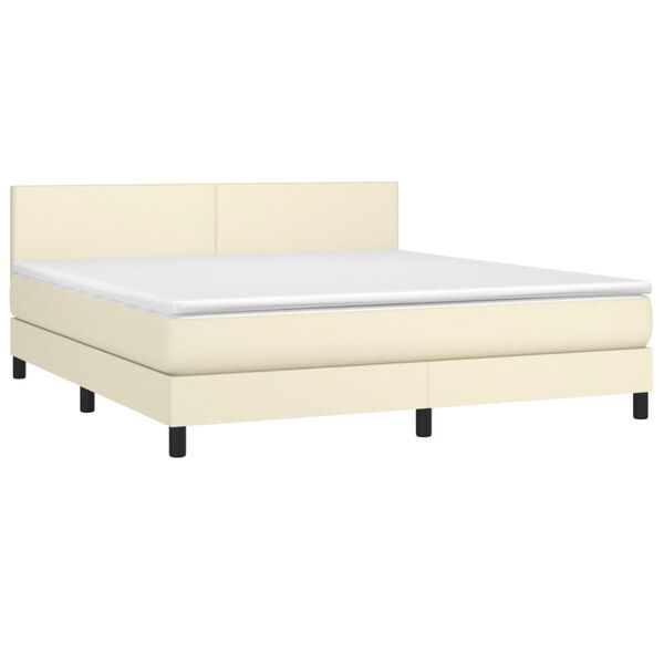 vidaXL Cama box spring c/ colch&atilde;o/LED 160x200cm couro artificial creme
