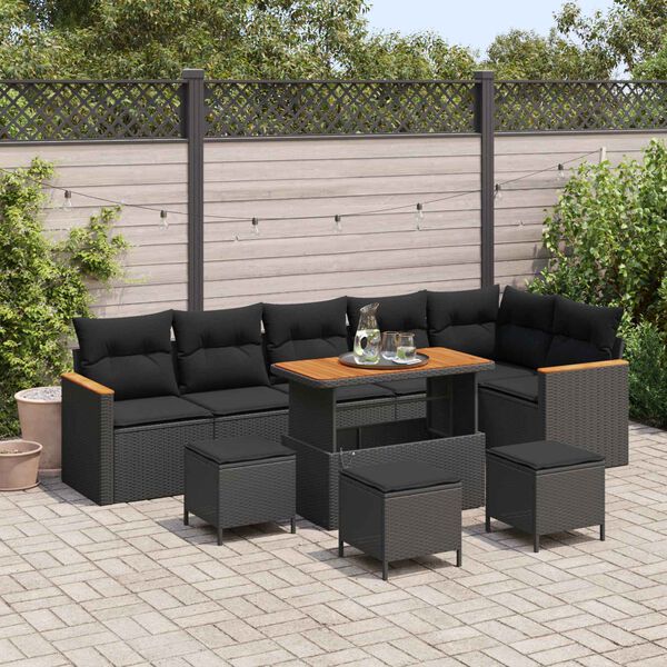 vidaXL Conjunto de Sof&aacute; de Jardim 10 pcs Preto Rattan Sint&eacute;tico