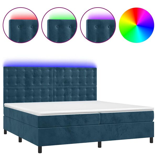 vidaXL Cama box spring c/ colch&atilde;o/LED 200x200 cm veludo azul-escuro