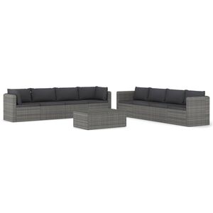 vidaXL 9 pcs conjunto lounge de jardim c/ almofad&otilde;es vime PE cinzento