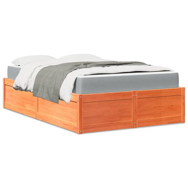 vidaXL Cama com colch&atilde;o 120x190 cm pinho maci&ccedil;o castanho-mel