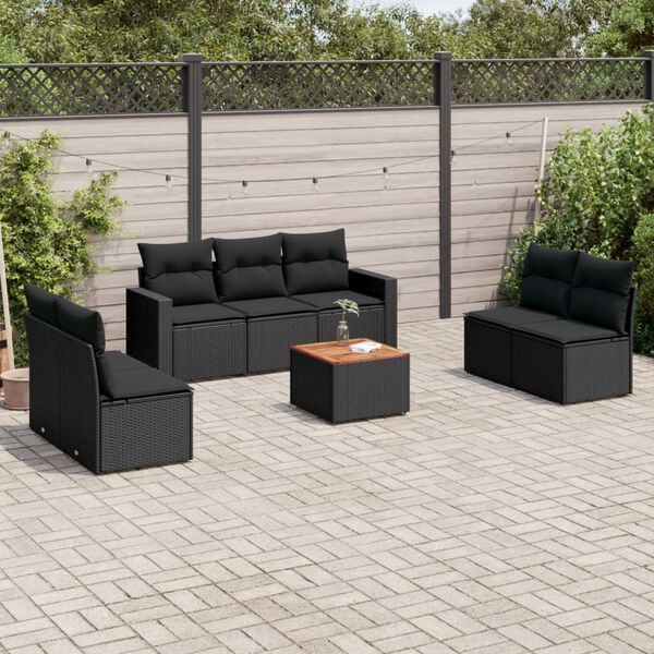vidaXL 8 pcs conjunto sof&aacute;s de jardim com almofad&otilde;es vime PE preto