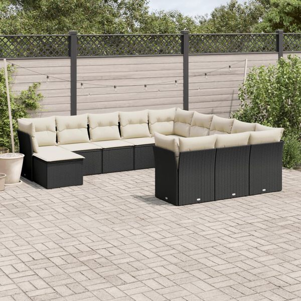 vidaXL 12 pcs conjunto de sof&aacute;s de jardim c/ almofad&otilde;es vime PE preto