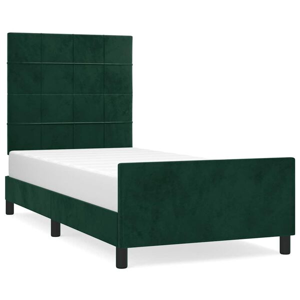 vidaXL Estrutura de cama sem colch&atilde;o 100x200 cm veludo verde-escuro