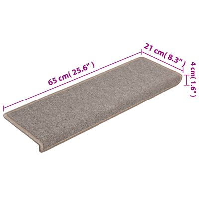vidaXL Tapete/carpete para degraus 15 pcs 65x21x4 cm castanho-claro