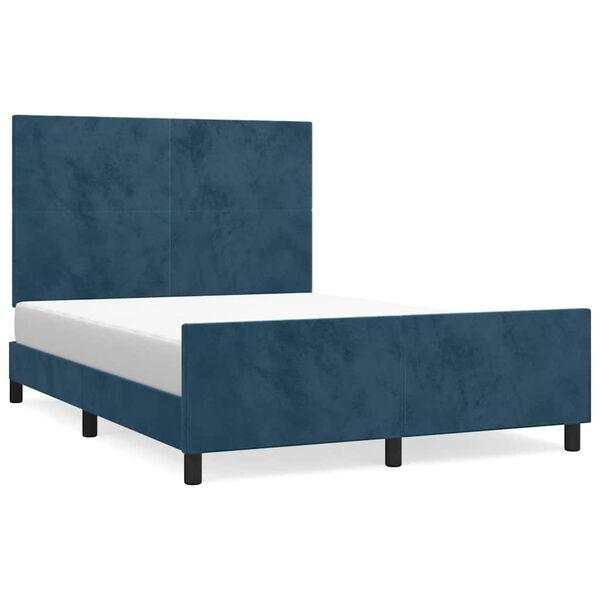 vidaXL Estrutura de cama sem colch&atilde;o 140x190 cm veludo azul-escuro