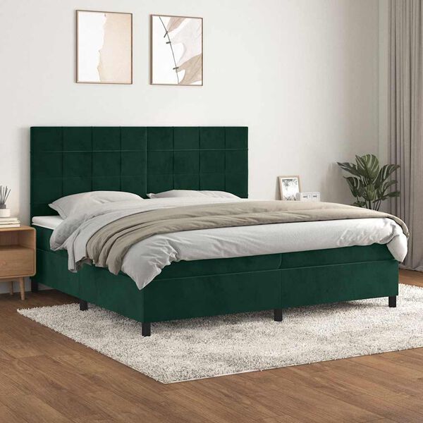 vidaXL Cama com molas/colch&atilde;o 200x200 cm veludo verde-escuro