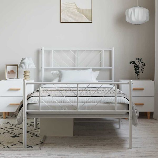 vidaXL Estrutura de cama com cabeceira e p&eacute;s 100x200 cm metal branco