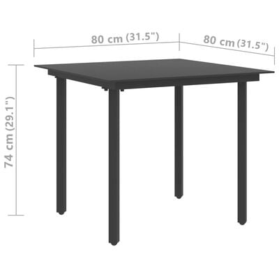 vidaXL Mesa de jantar para jardim 80x80x74 cm aço e vidro preto