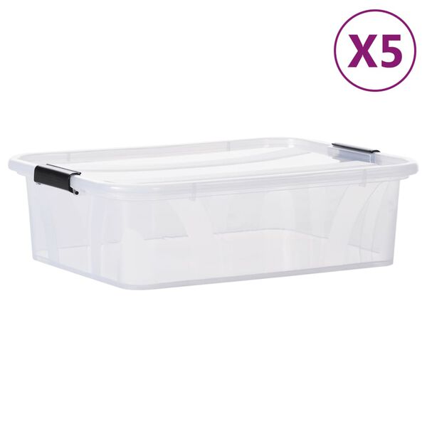 vidaXL Caixas de arruma&ccedil;&atilde;o com tampas 5 pcs 21 L transparente