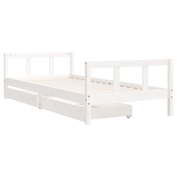 vidaXL Estrutura cama infantil c/ gavetas 90x200cm pinho maci&ccedil;o branco