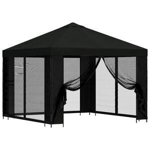 vidaXL Gazebo de Jardim com Laterais 3 x 3 m Preto Poli&eacute;ster e A&ccedil;o