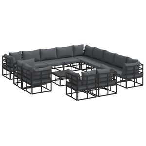 vidaXL Conjunto de Sof&aacute; de Jardim com almofada 14 pcs Preto Alum&iacute;nio